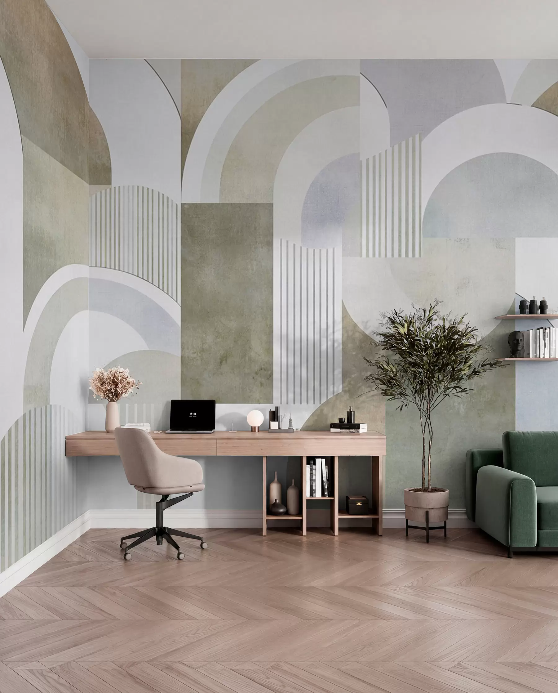 murais de parede Geometria abstrata em estilo art déco com um efeito retrô w04079