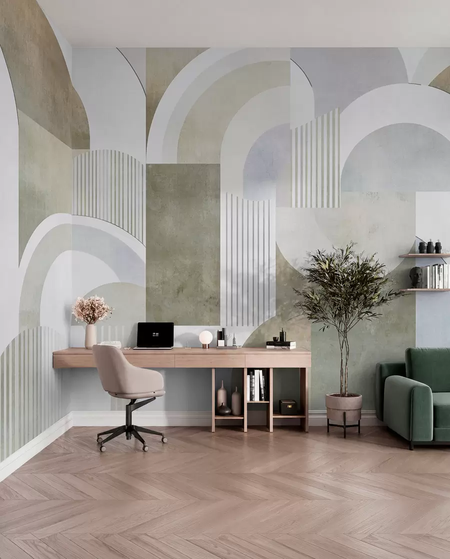 murais de parede Geometria abstrata em estilo art déco com um efeito retrô w04079