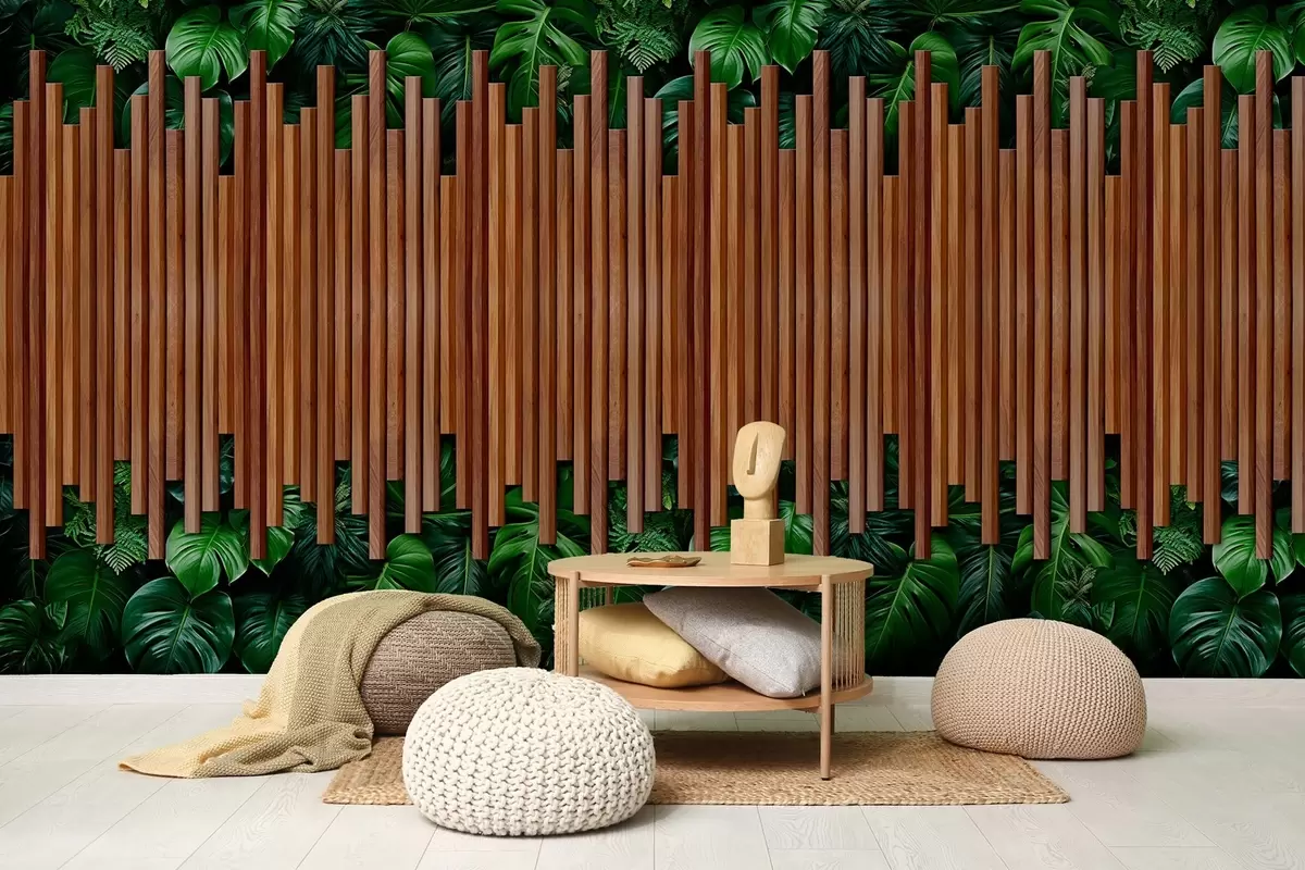 murais de parede Imitação de painéis de madeira e parede verde w04138