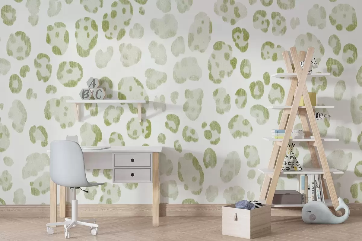 murais de parede Estampa de leopardo, textura de lã, cor verde w04112v3