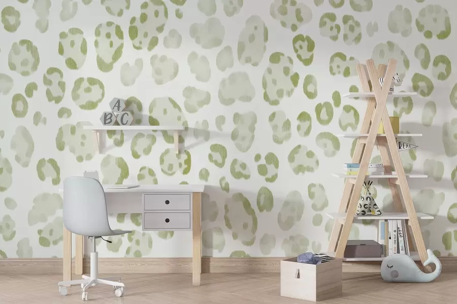 murais de parede Estampa de leopardo, textura de lã, cor verde w04112v3