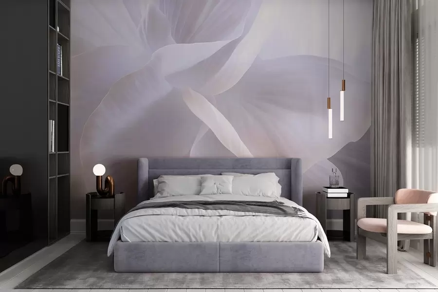 murais de parede Flor abstrata texturizada com pétalas delicadas, iluminação suave, composição elegante, estética minimalista w09211