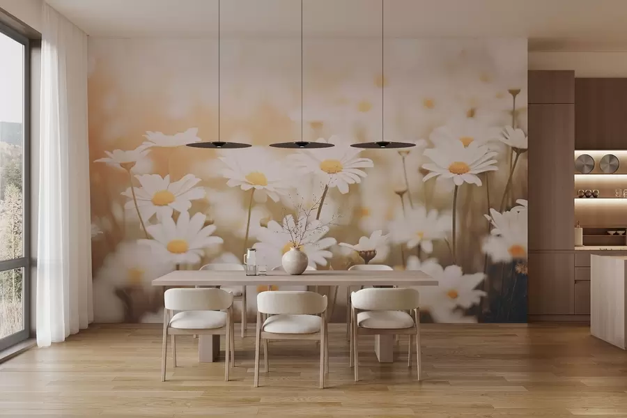 murais de parede Margaridas selvagens em um fundo claro com efeito de foco suave w04161