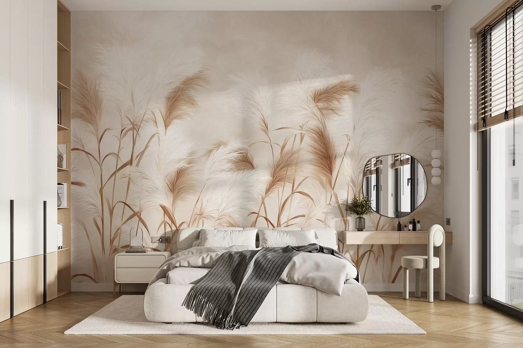 murais de parede A elegante grama dos pampas floresce em tons suaves de bege e leitoso w09150v1