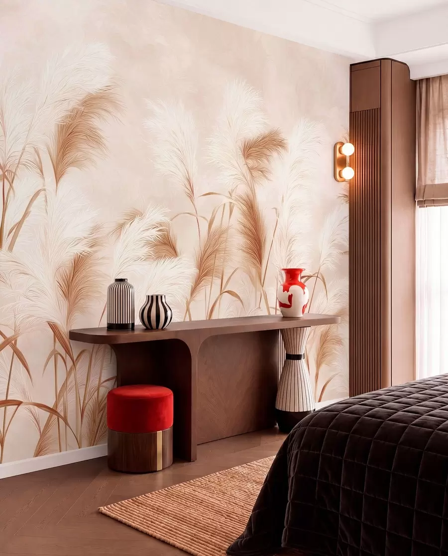 murais de parede A elegante grama dos pampas floresce em tons suaves de bege e leitoso w09150v1
