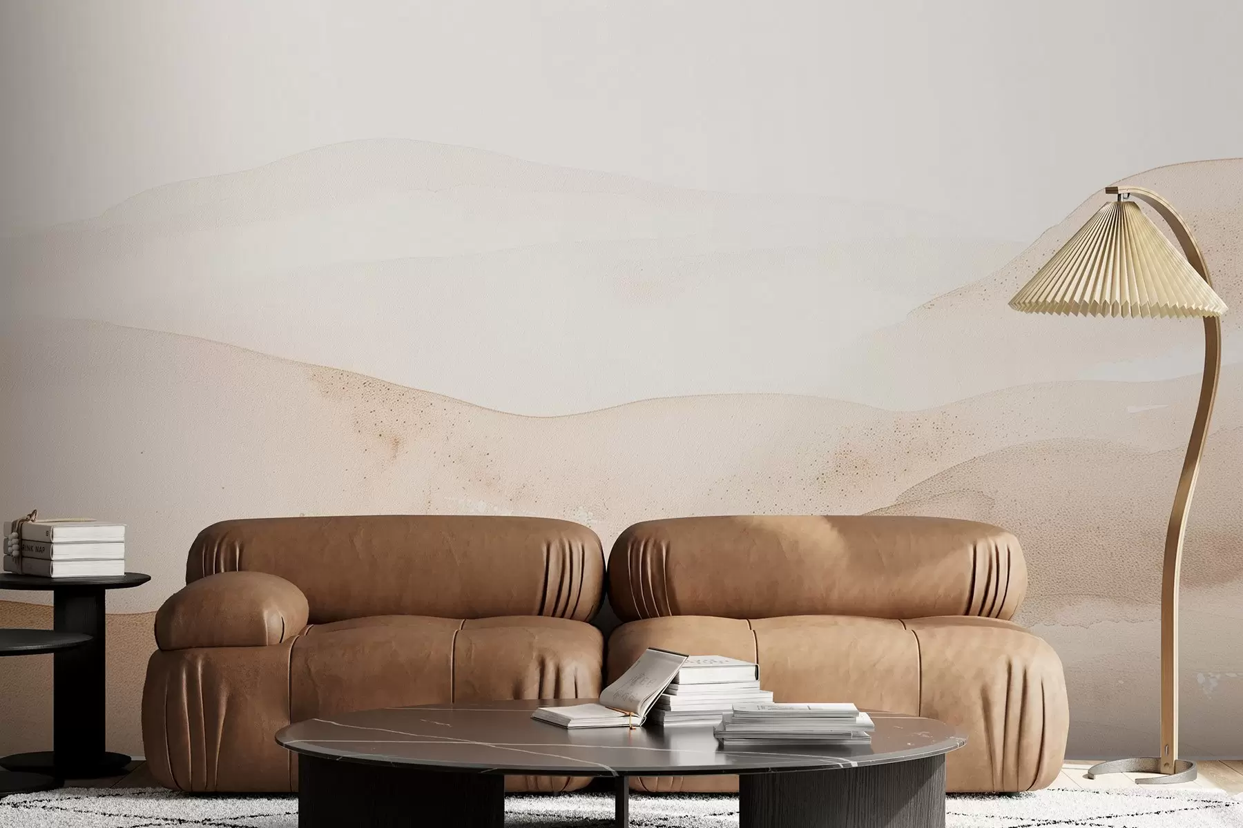 murais de parede Montanhas em estilo aquarela em tons de bege claro w09223