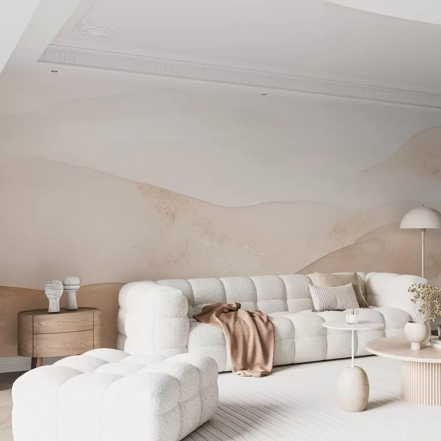 murais de parede Montanhas em estilo aquarela em tons de bege claro w09223
