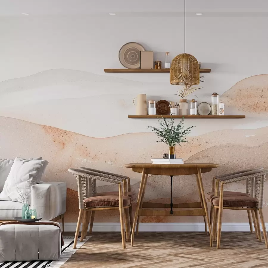 murais de parede Montanhas com efeito de colina em aquarela em tons quentes w09223v1