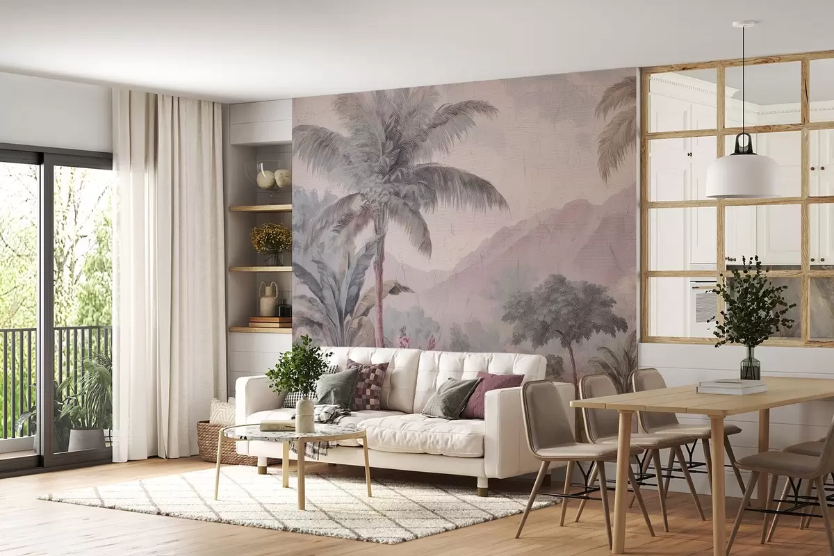 murais de parede selva tropical em estilo retrô w04139