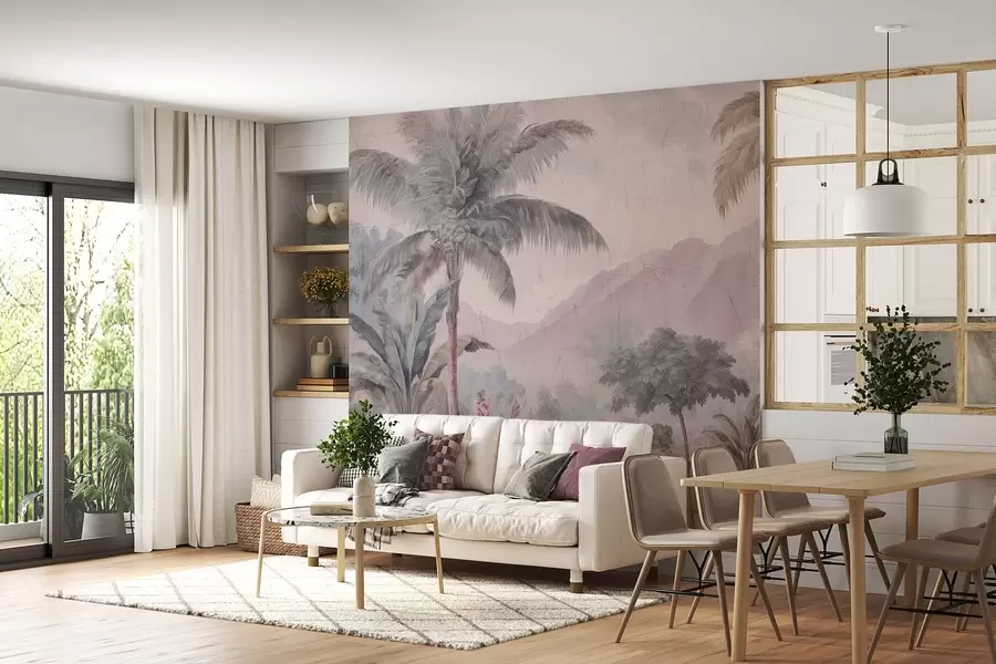 murais de parede selva tropical em estilo retrô w04139