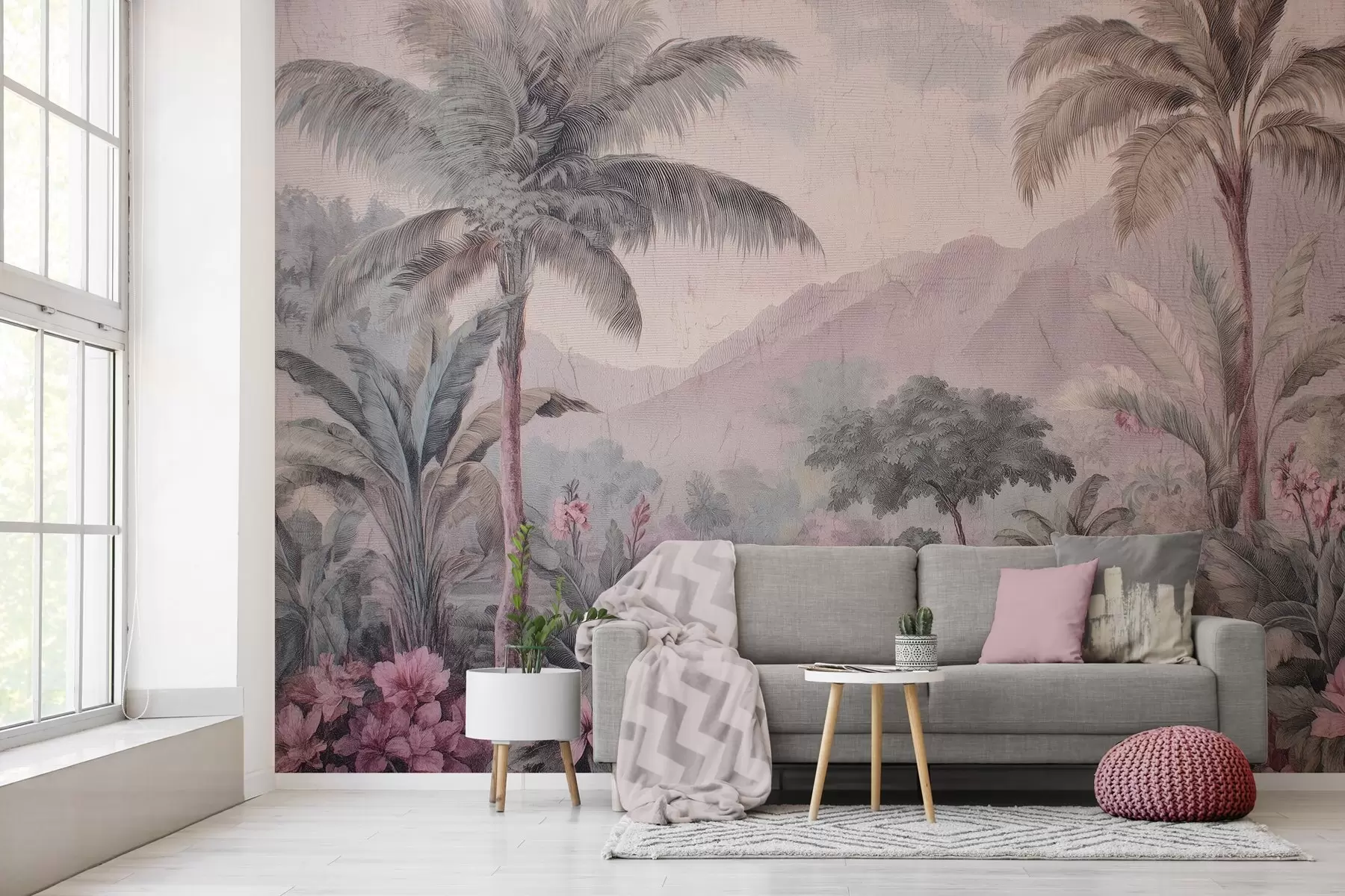 murais de parede selva tropical em estilo retrô w04139