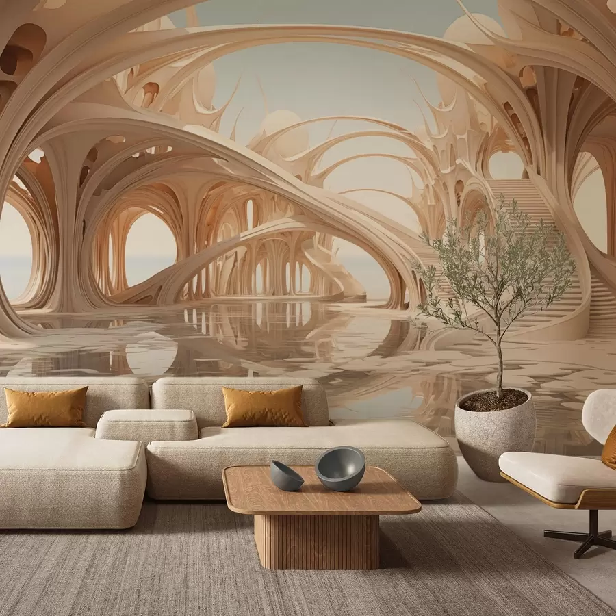 murais de parede Arquitetura de fantasia com arcos sobre a água w09241