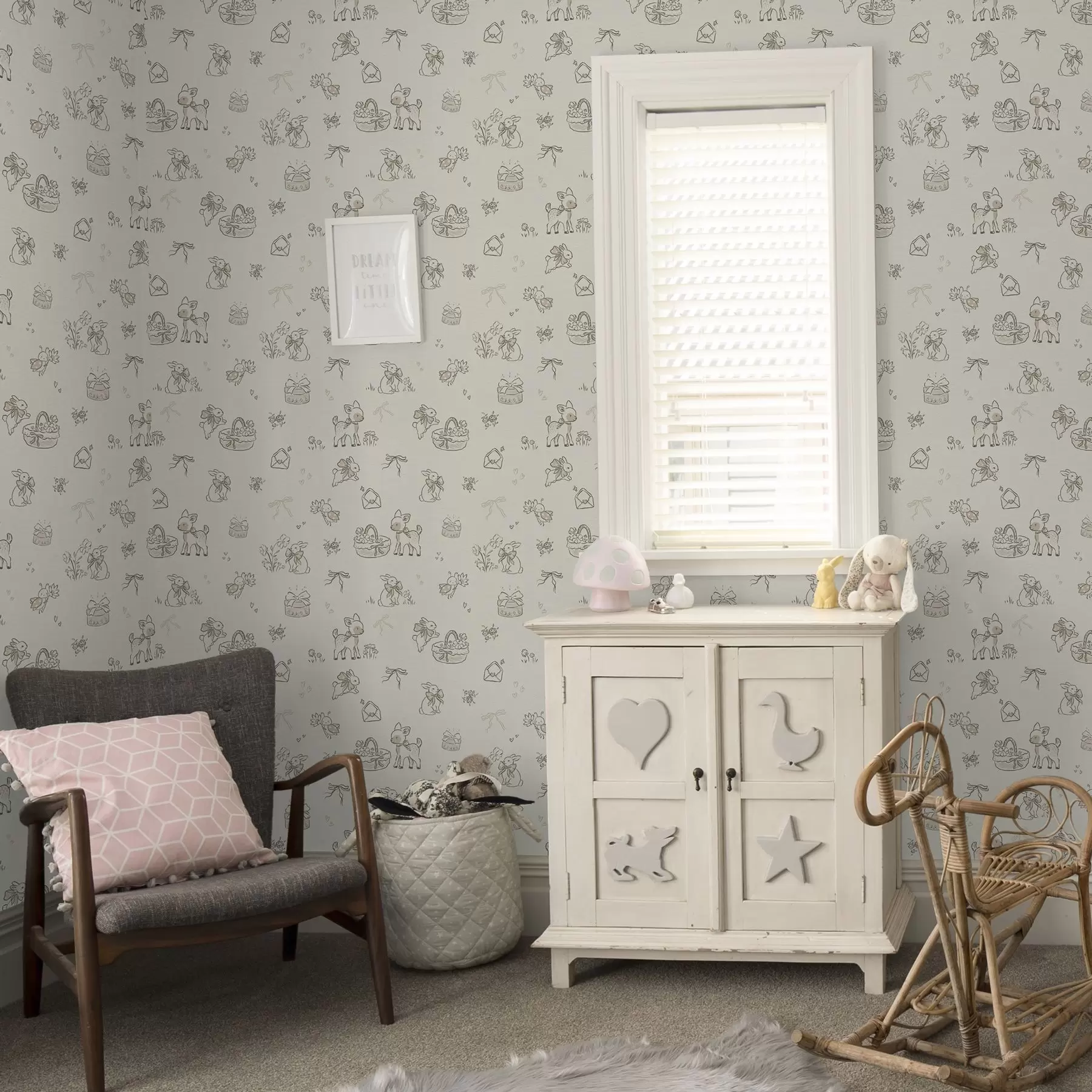 murais de parede Cenário bonito de floresta com veados, coelhos e abelhas a00215