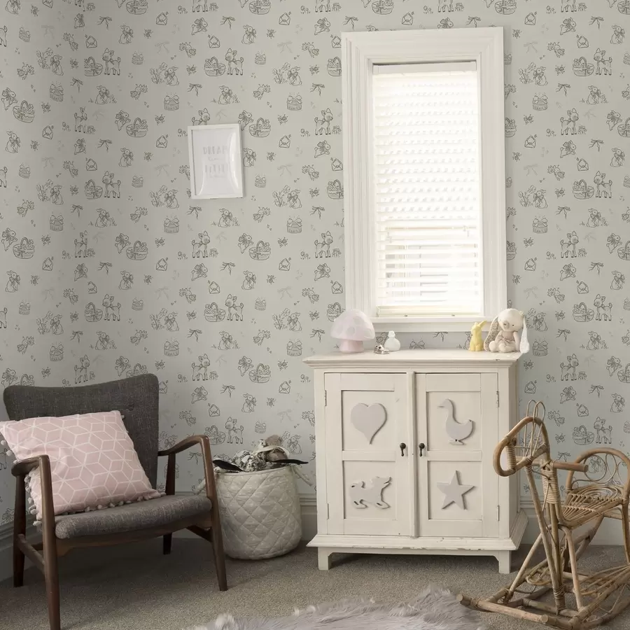 murais de parede Cenário bonito de floresta com veados, coelhos e abelhas a00215