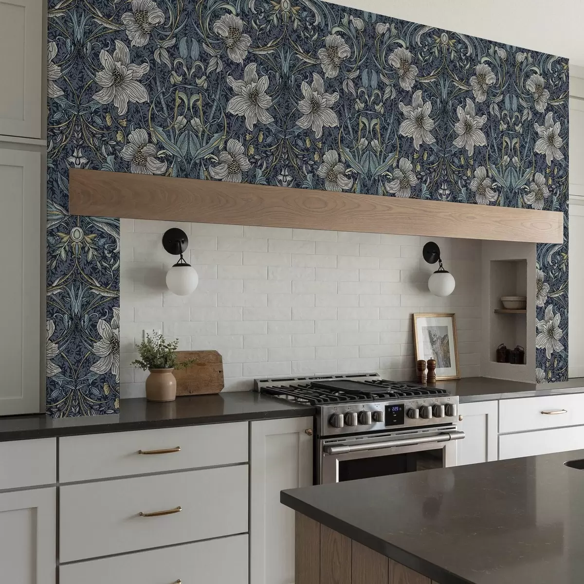 Papel de parede Ornamento floral clássico no estilo de William Morris a00232