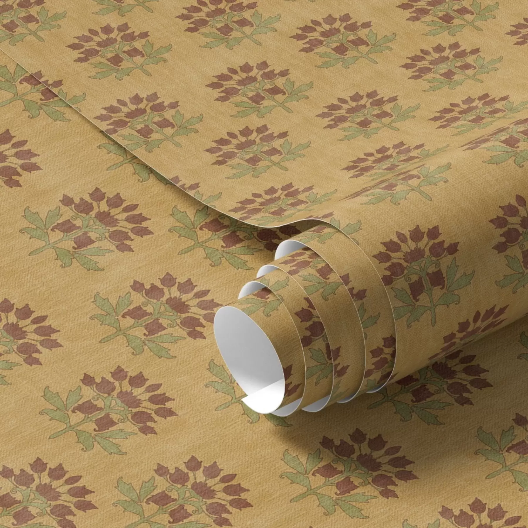 murais de parede Padrão floral retrô com lótus em um fundo amarelo a00238