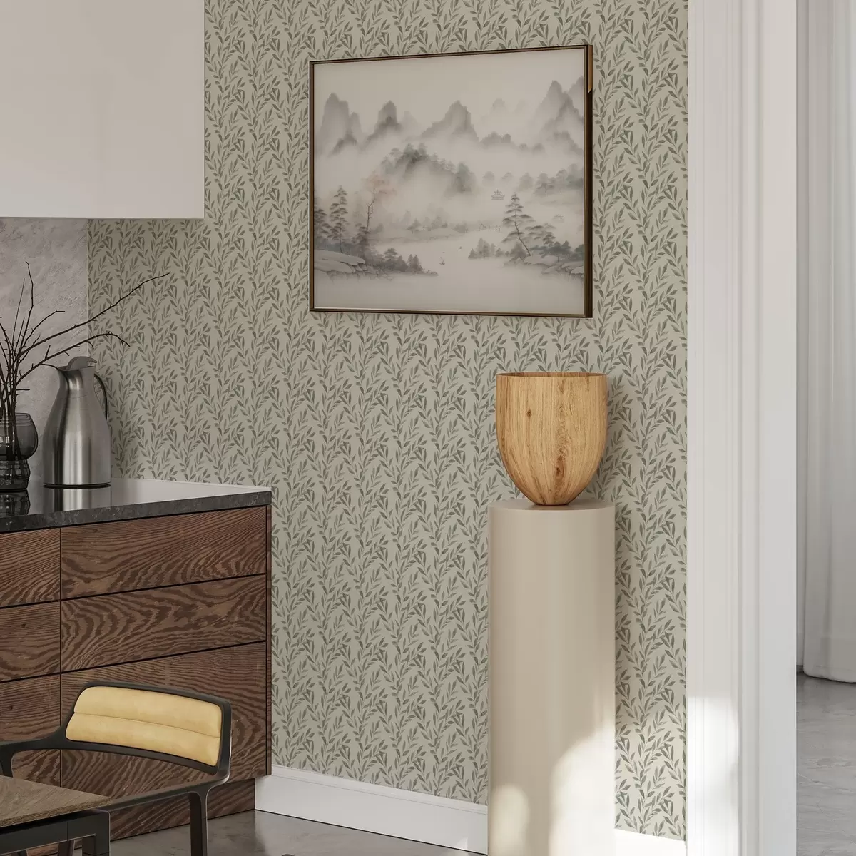 Papel de parede Ramos de oliveira em um fundo claro a00243