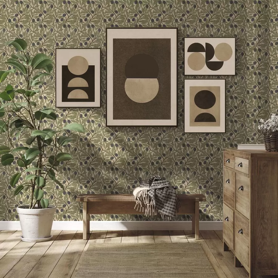 murais de parede Azeitonas em galhos em uma paleta de azeitonas quentes a00246