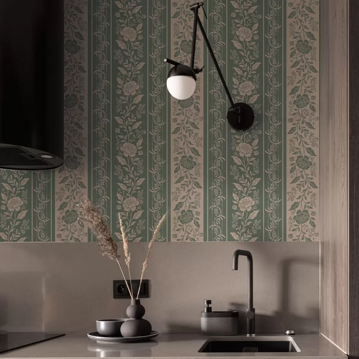 Papel de parede Listras verticais com estampa floral a00273