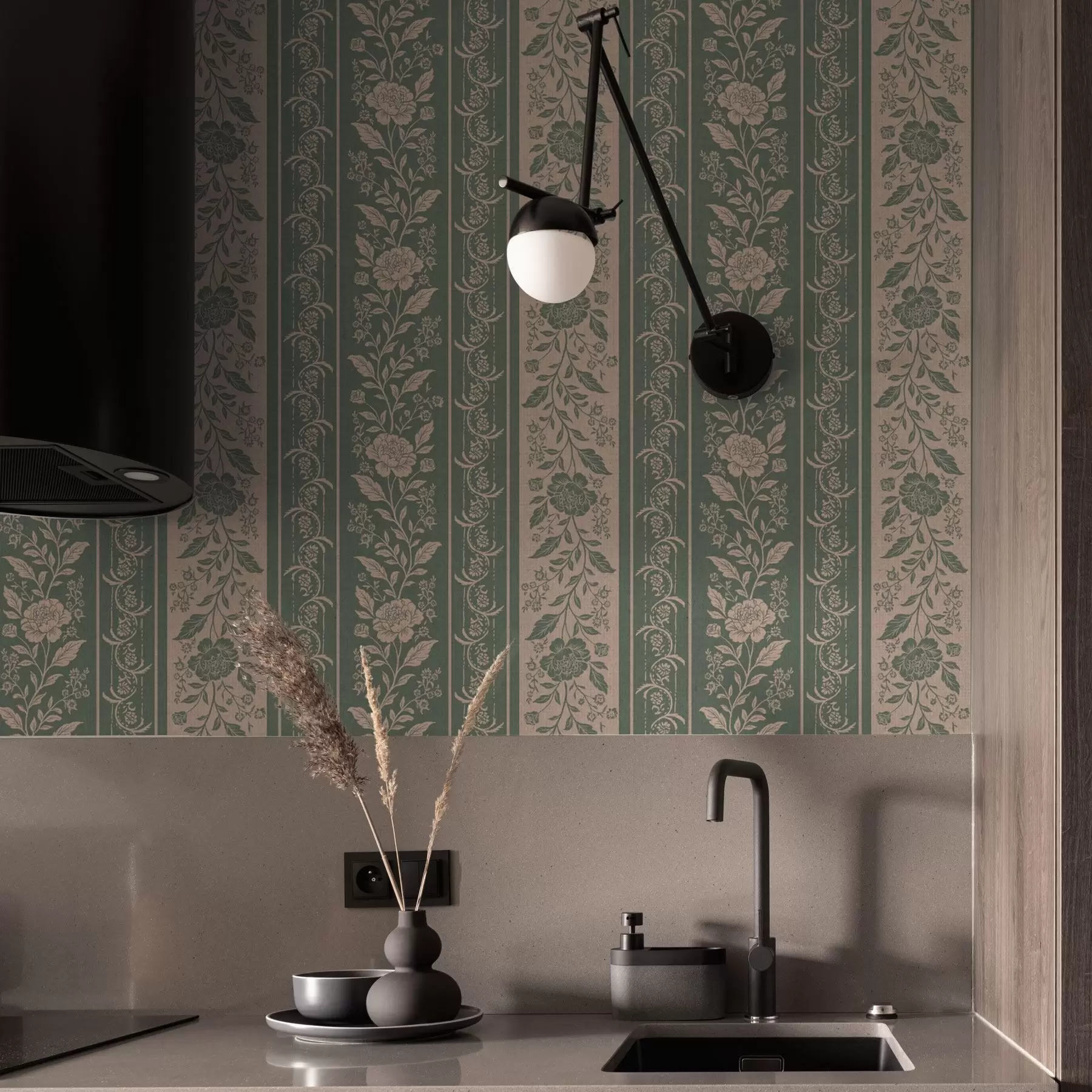 murais de parede Listras verticais com estampa floral a00273