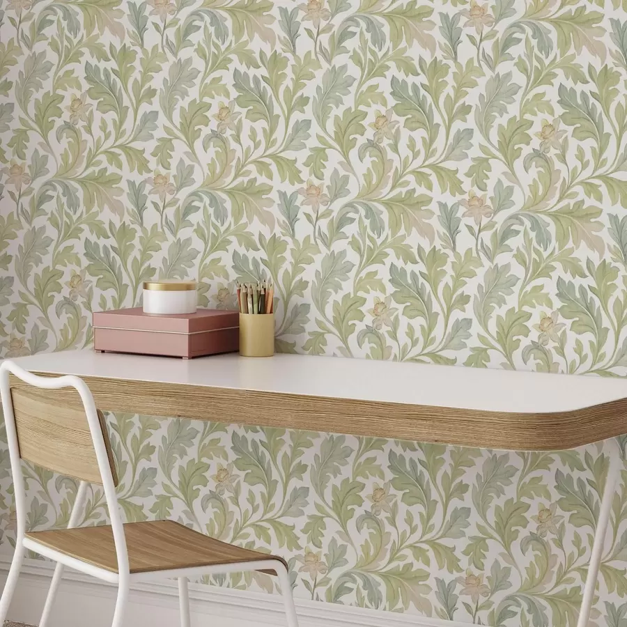 murais de parede Ornamento floral vintage em fundo branco a00277v2