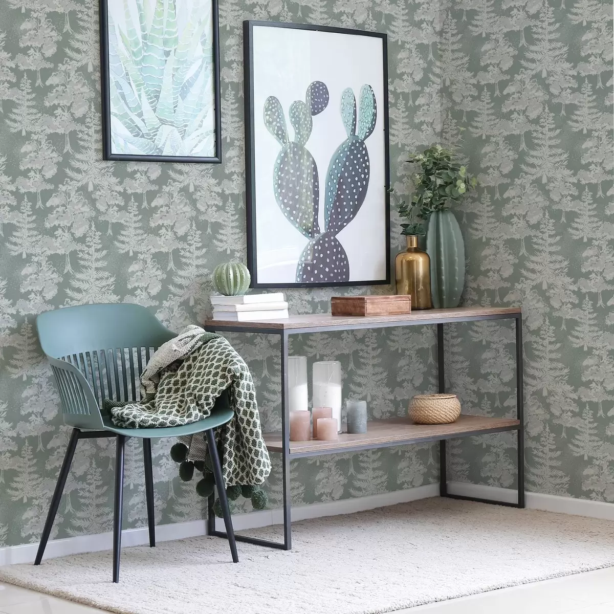 Papel de parede Árvores coníferas em estilo quadro-negro sobre verde a00280