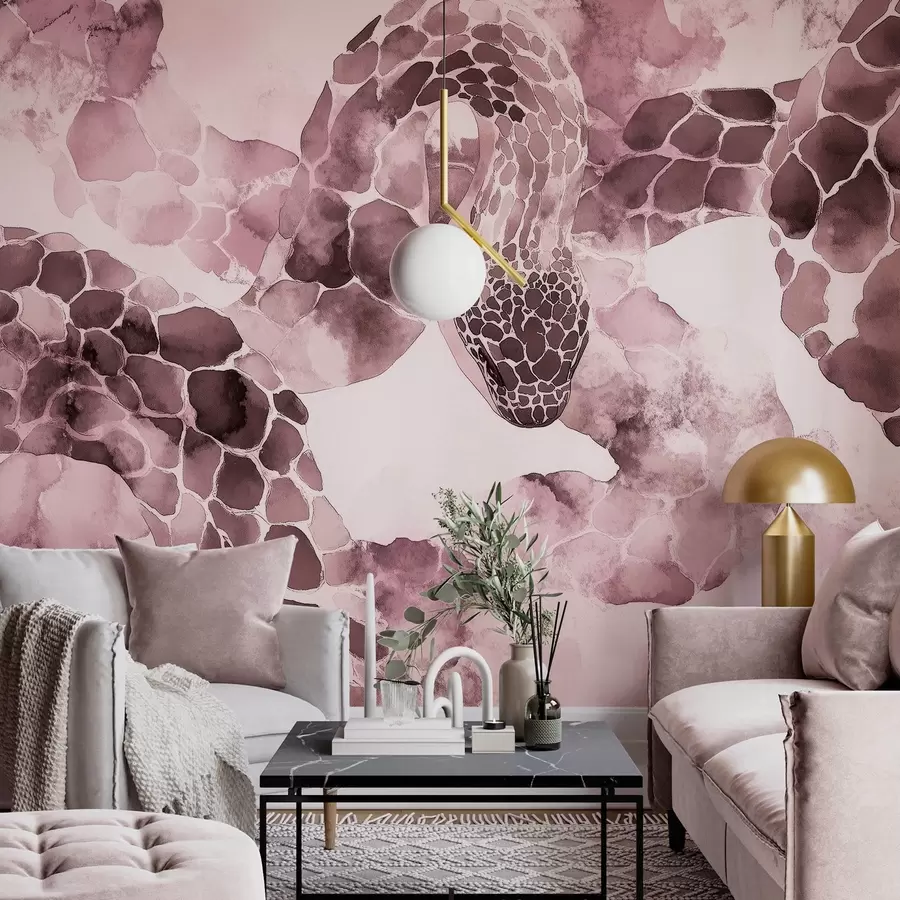 murais de parede Silhueta de cobra, estilo aquarela, cores bordô w04113v1