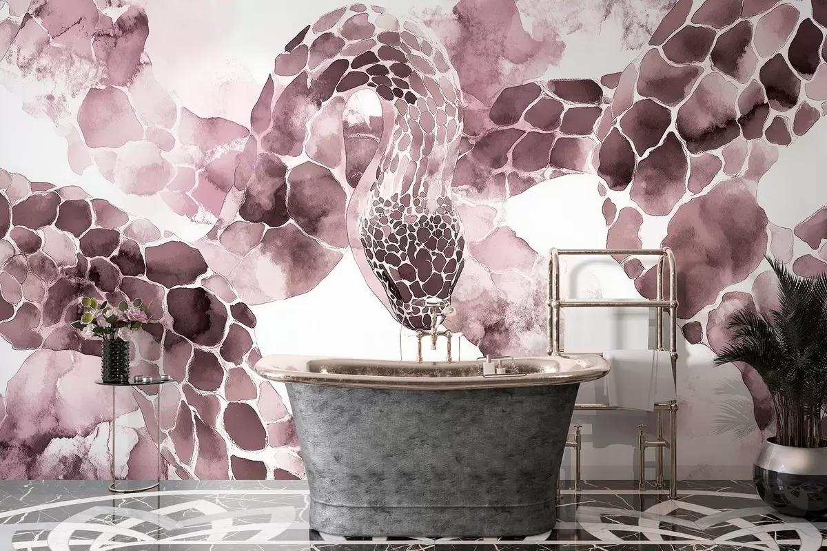 murais de parede Silhueta de cobra, estilo aquarela, cores bordô w04113v1