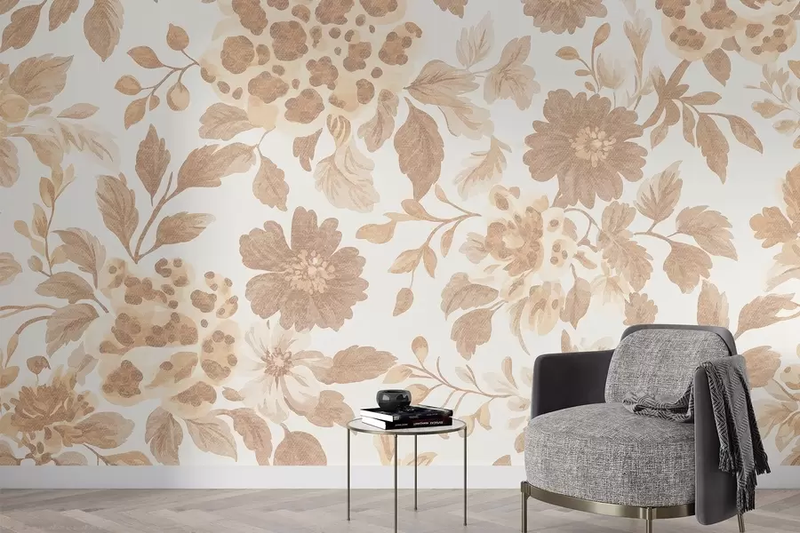 murais de parede Flores estilo boho com estampa de leopardo, cor bege w04114