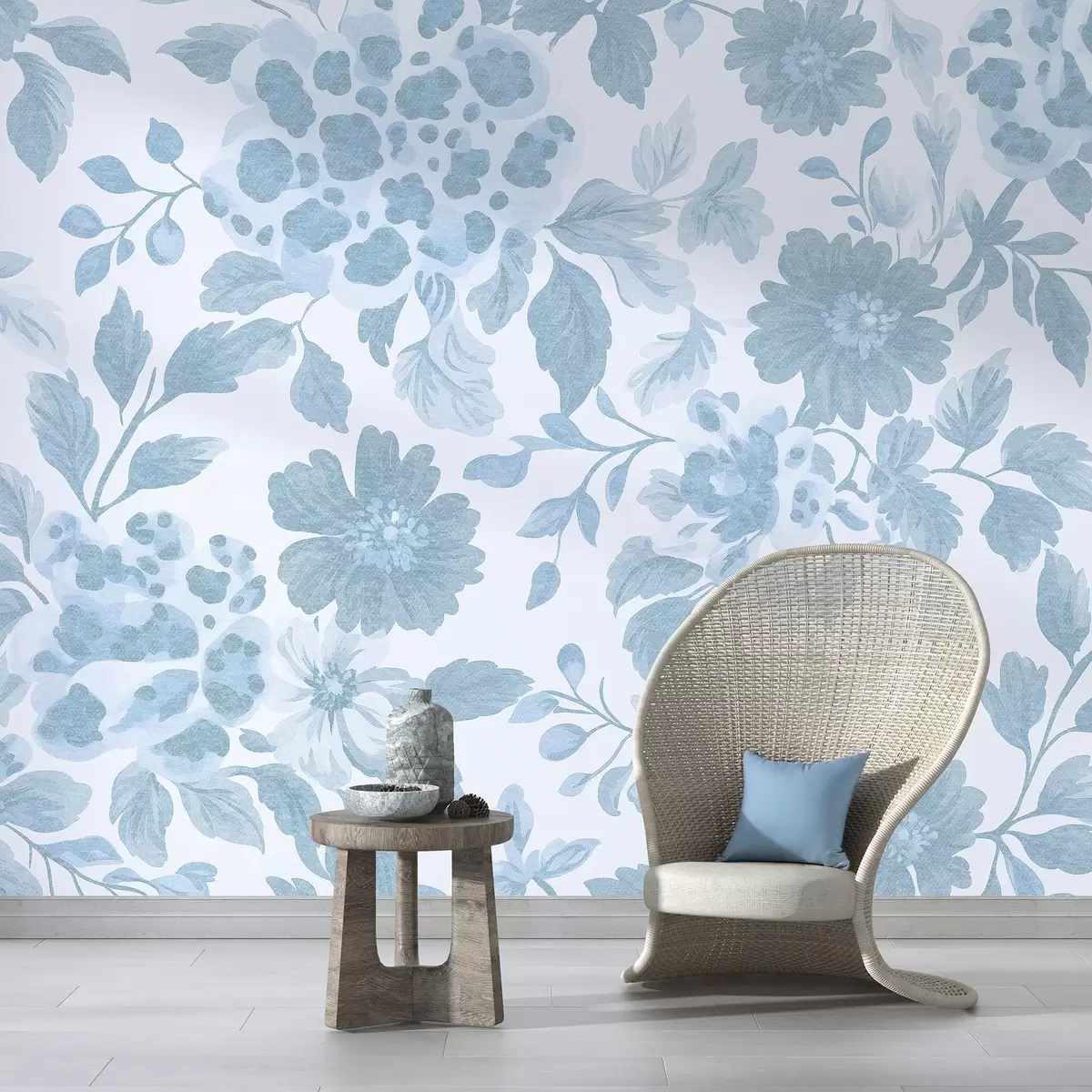 murais de parede Flores estilo Boho com estampa de leopardo, cor azul w04114v1