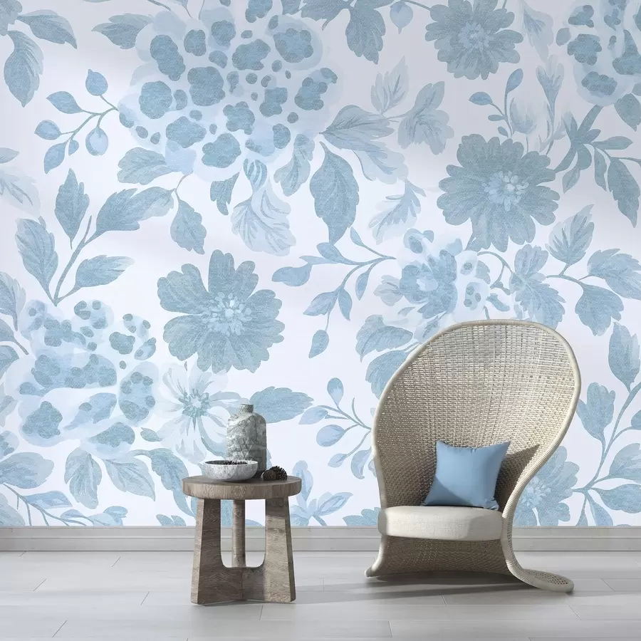 murais de parede Flores estilo Boho com estampa de leopardo, cor azul w04114v1