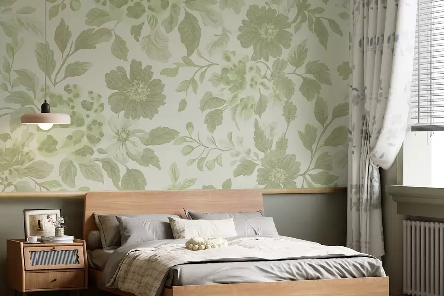 murais de parede Flores estilo Boho com estampa de leopardo, cor verde w04114v2