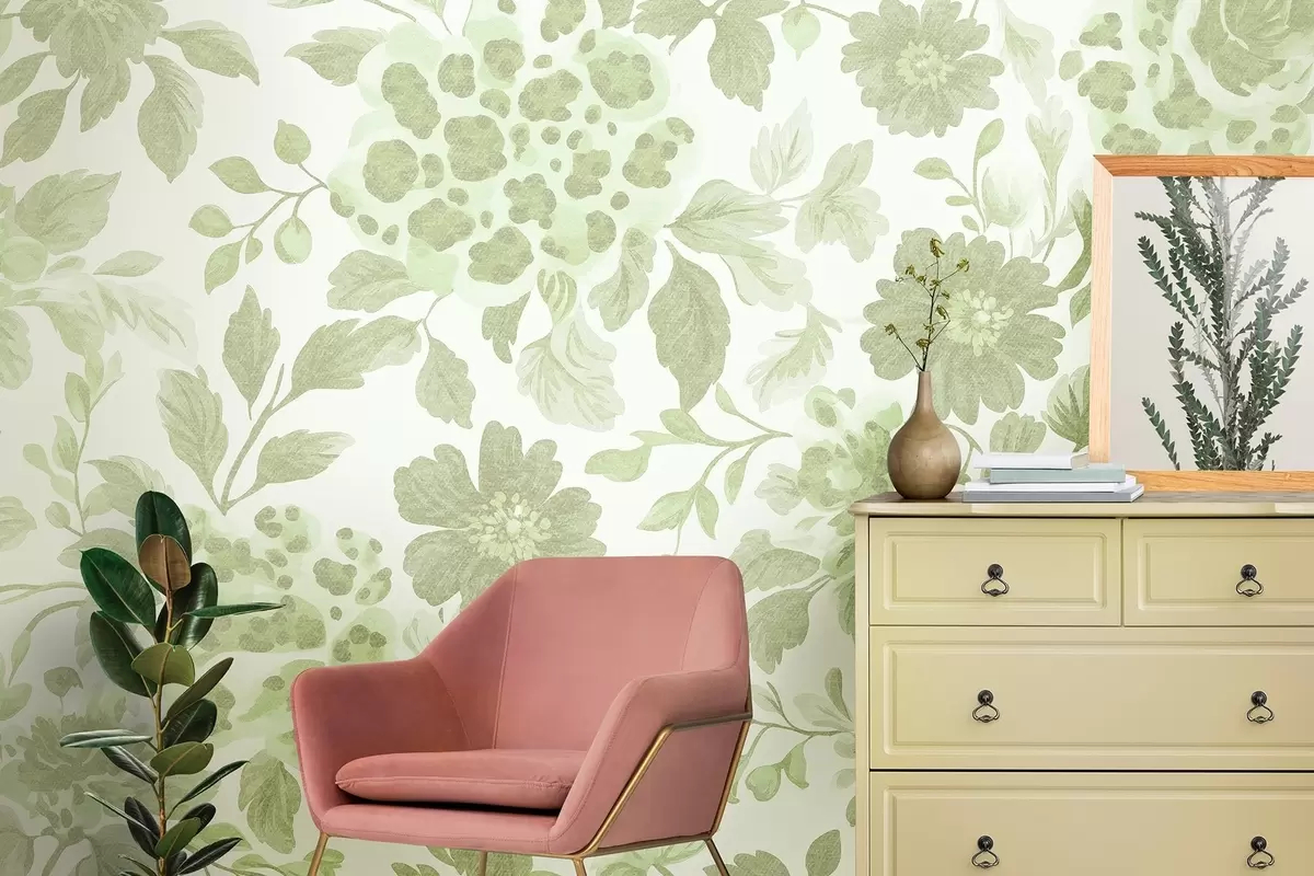 murais de parede Flores estilo Boho com estampa de leopardo, cor verde w04114v2