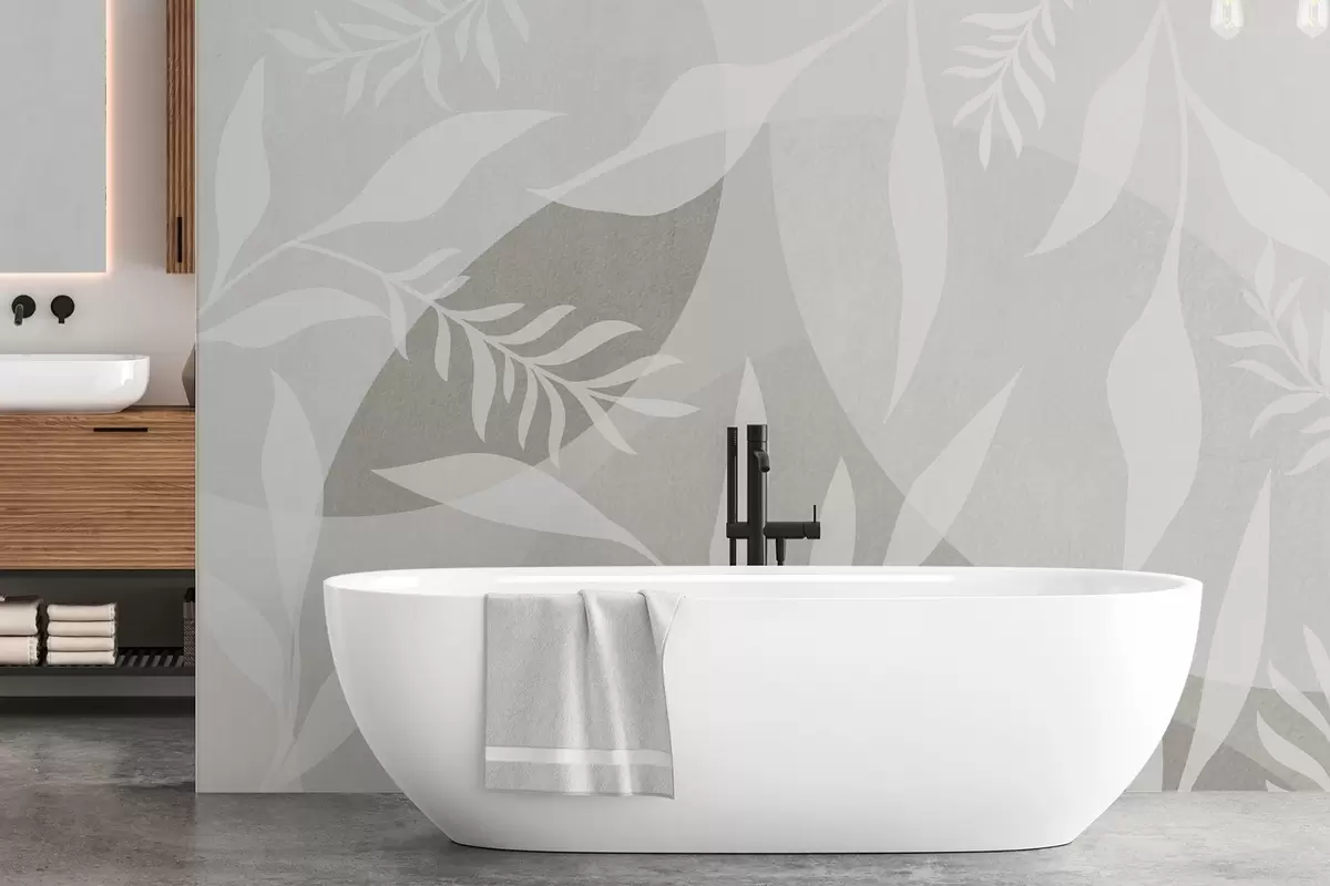 murais de parede Silhuetas de galhos em um fundo de círculos abstratos w04270