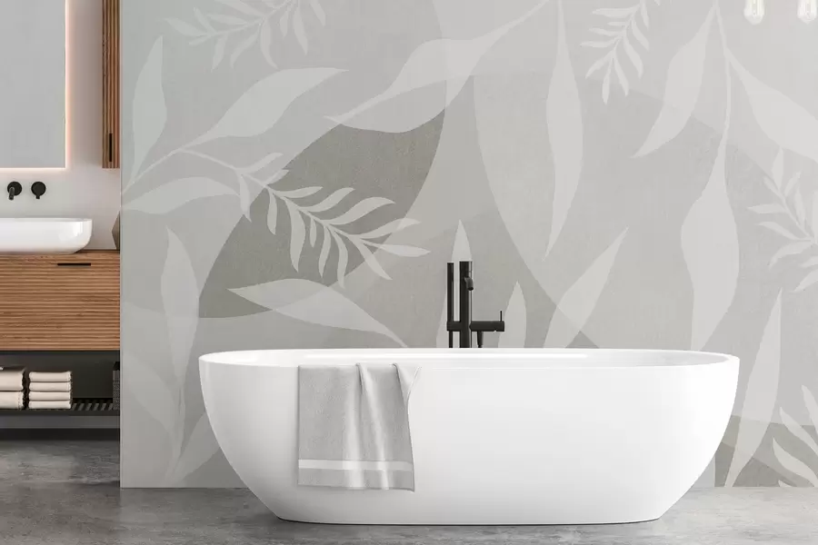 murais de parede Silhuetas de galhos em um fundo de círculos abstratos w04270