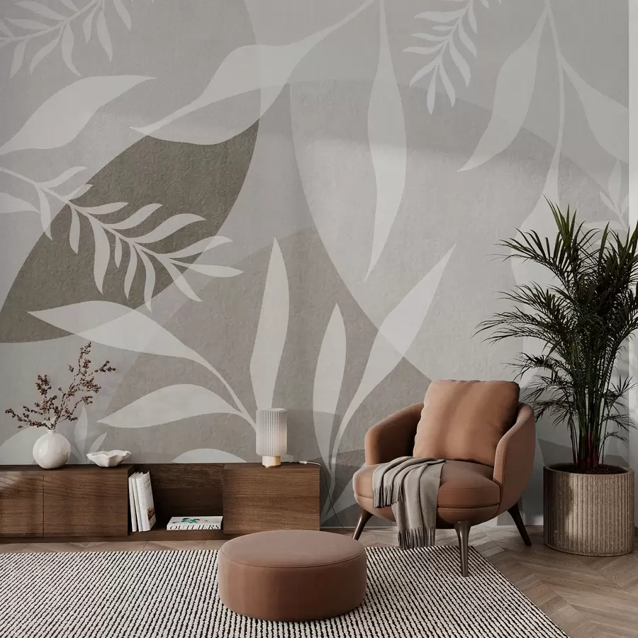 murais de parede Silhuetas de galhos em um fundo de círculos abstratos w04270v1