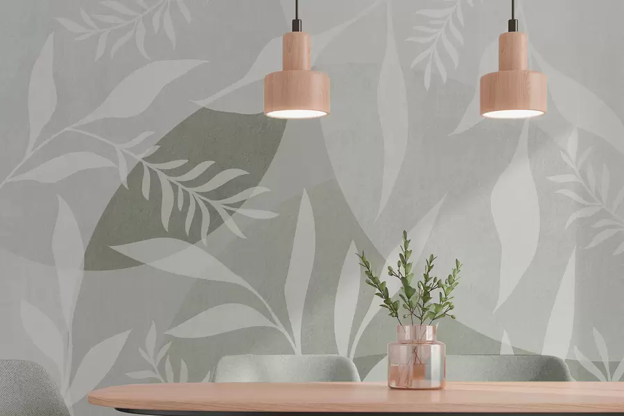 murais de parede Silhuetas de galhos em um fundo de círculos abstratos, em tons de verde w04270v2