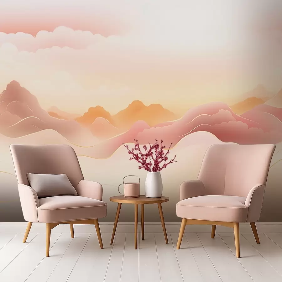 murais de parede Montanhas enevoadas sob um nascer do sol quente w09242