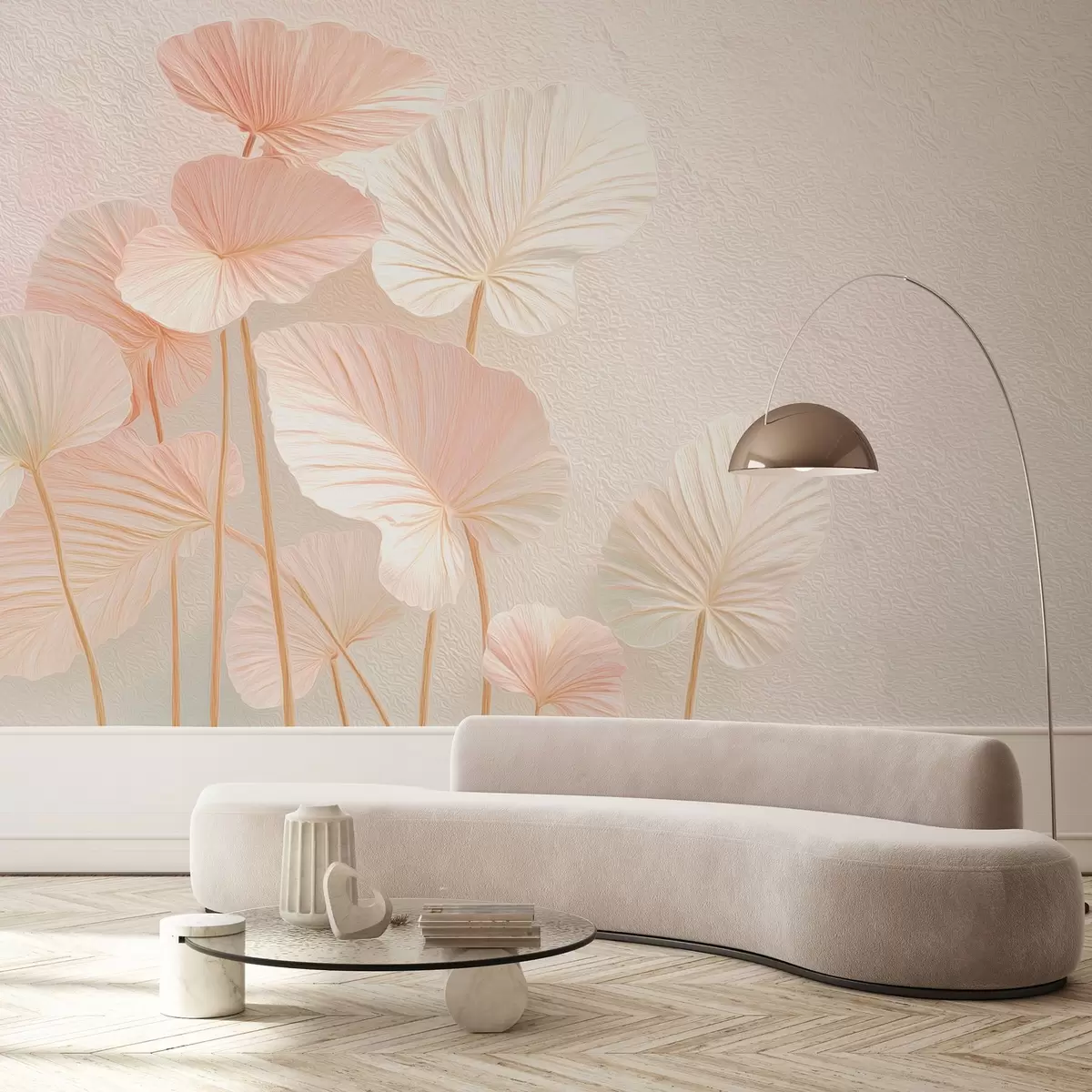 murais de parede Folhas tropicais grandes e elegantes em delicada cor rosa w09252v1