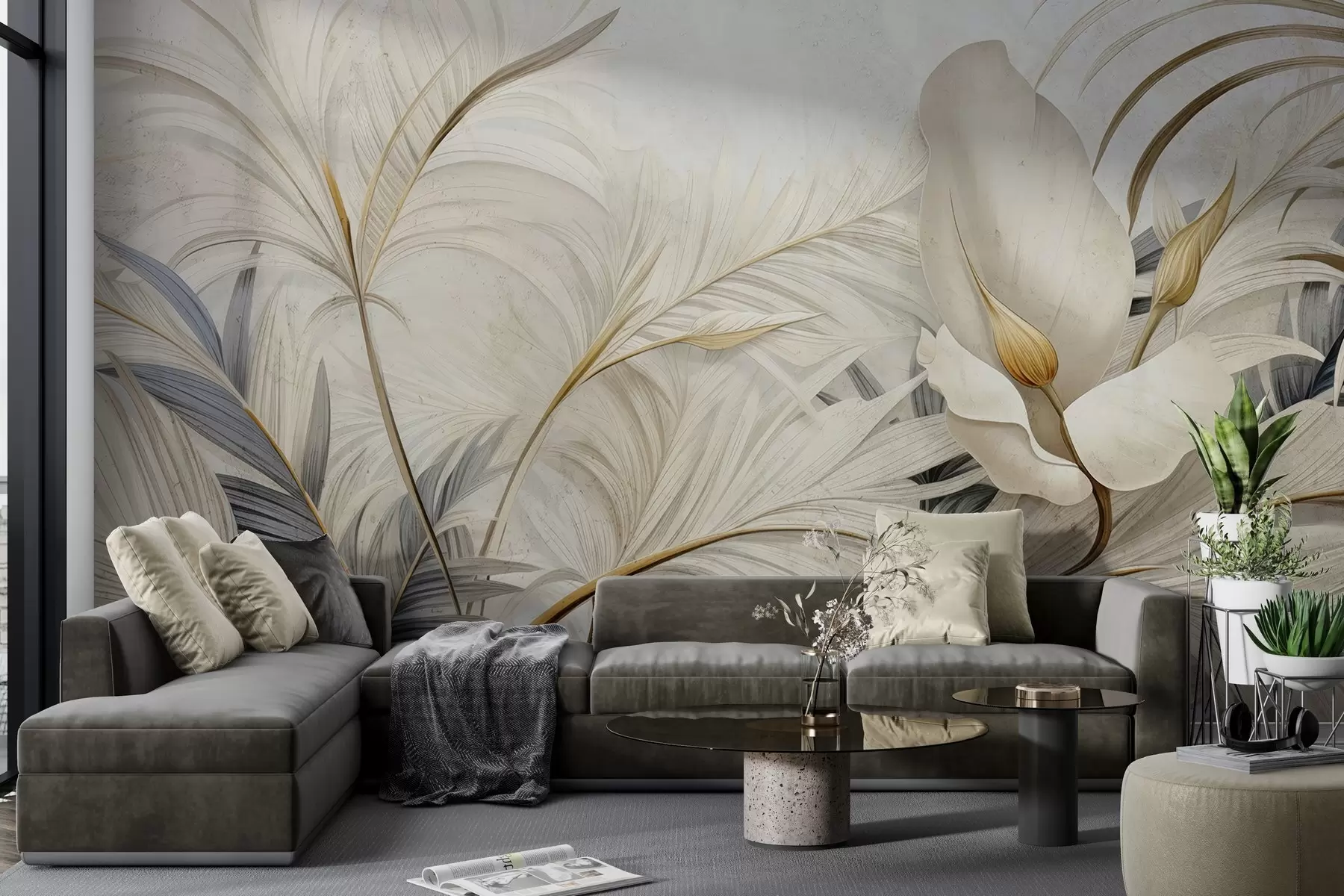 murais de parede Plantas tropicais em uma parede de concreto w04249