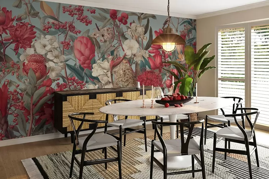 murais de parede flores tropicais texturizadas em um fundo azul w04209