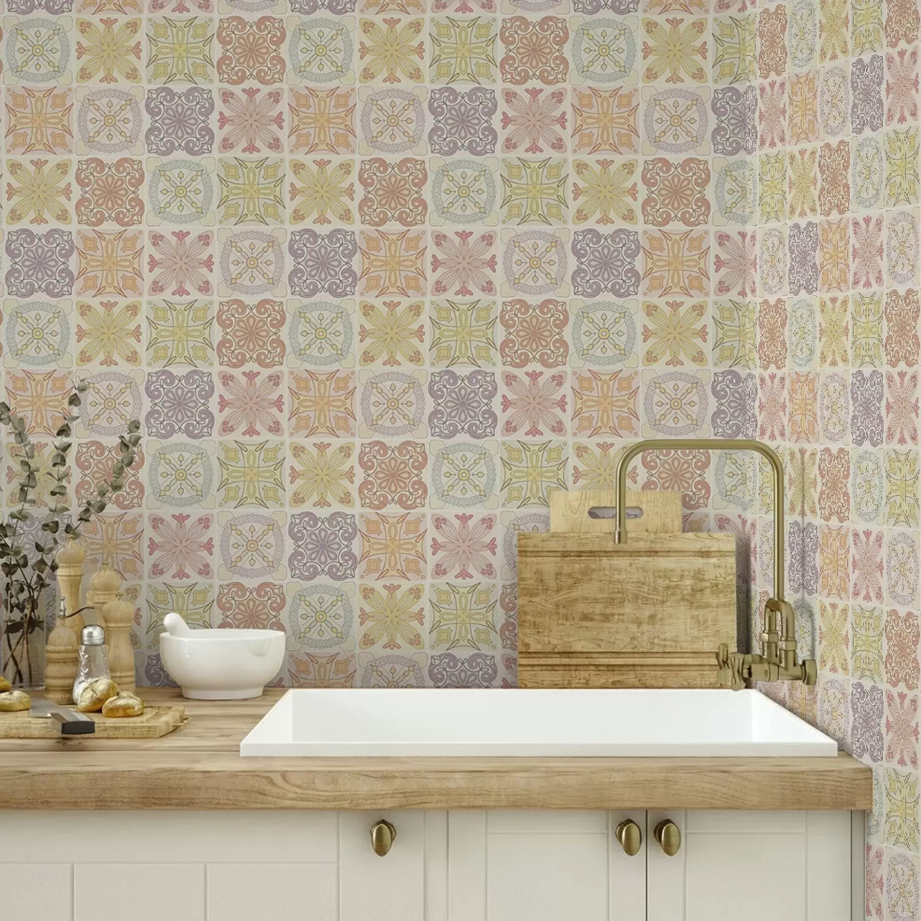 murais de parede Ornamentos de azulejos geométricos coloridos a00284