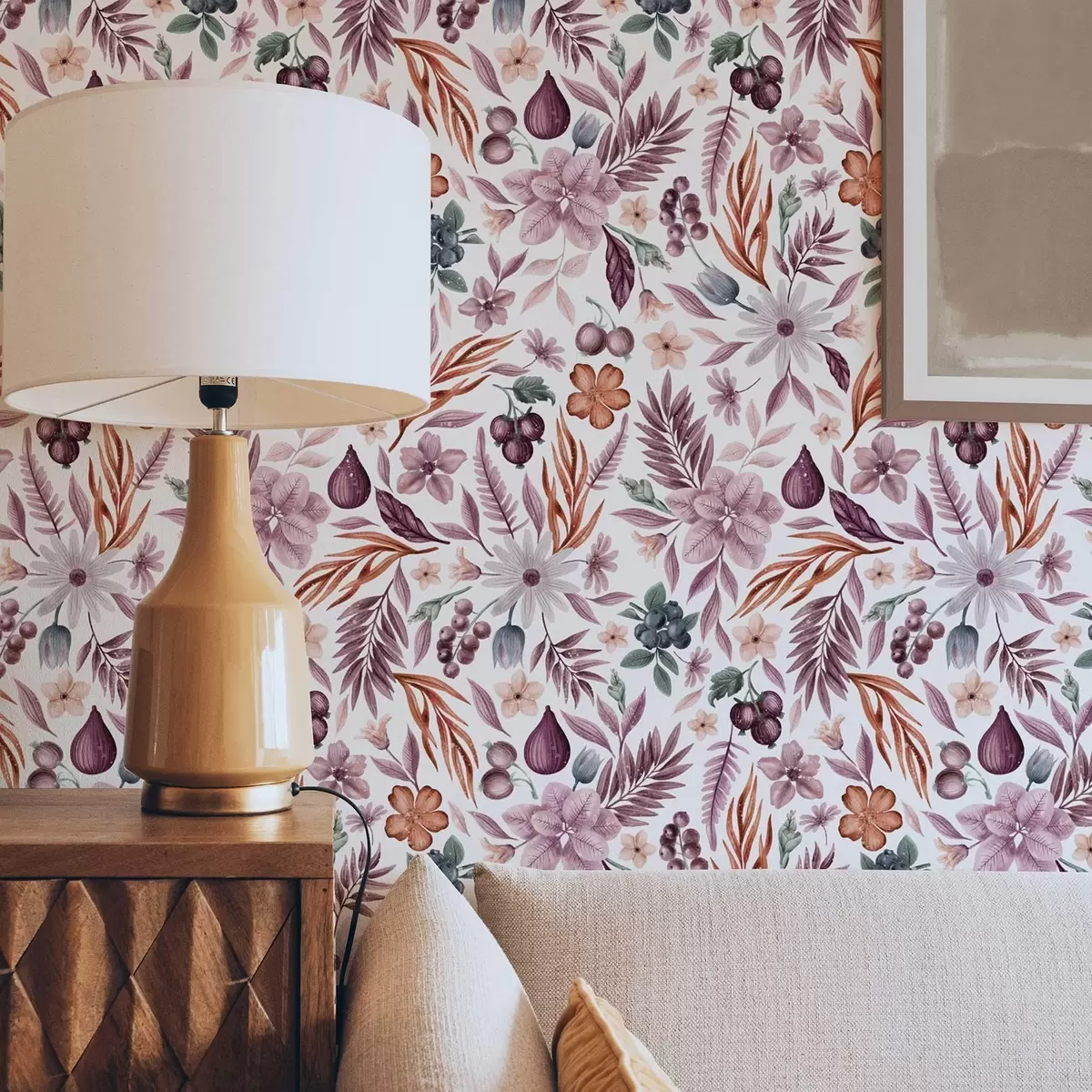 Papel de parede Bagas, flores e folhas brilhantes em estilo aquarela a00298