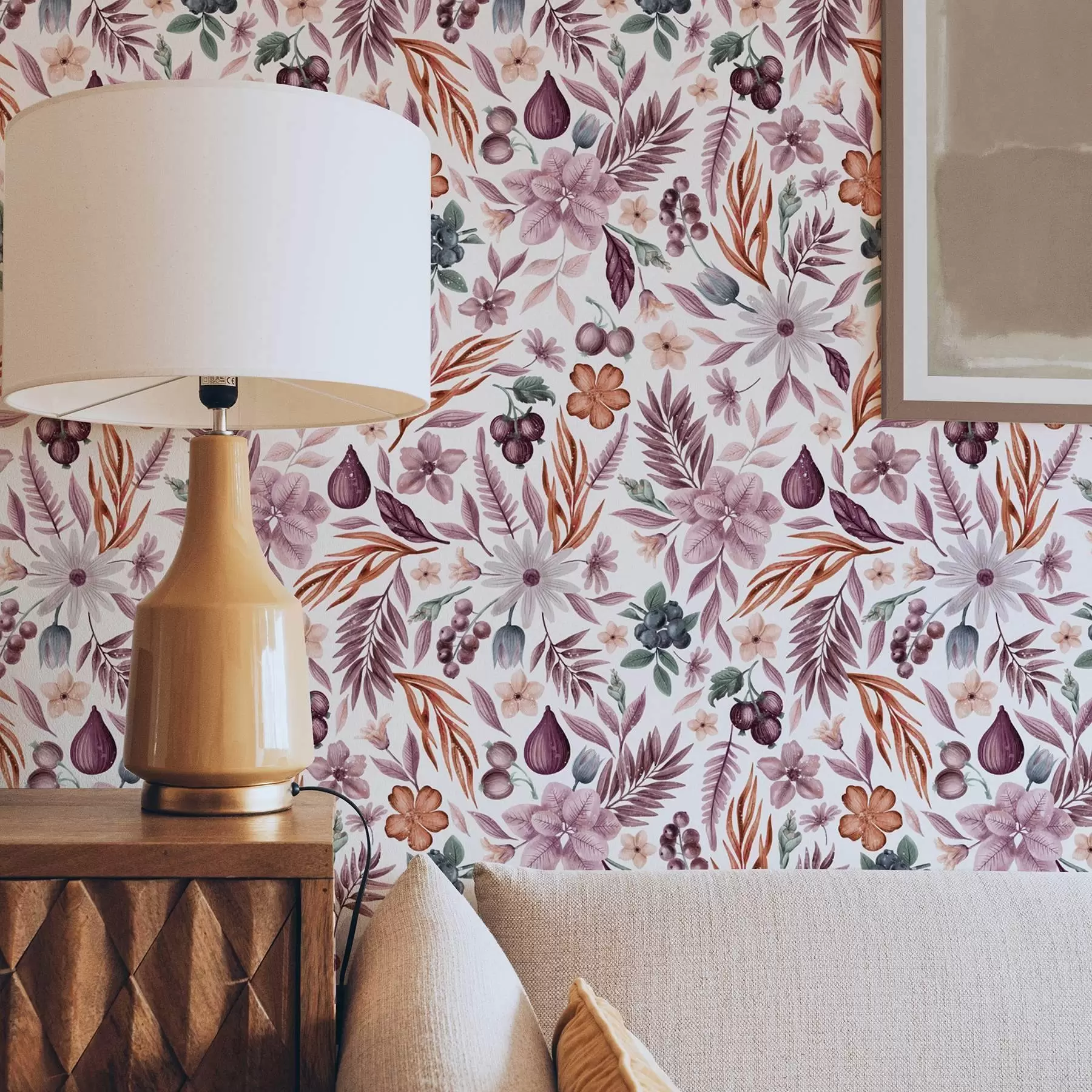 murais de parede Bagas, flores e folhas brilhantes em estilo aquarela a00298