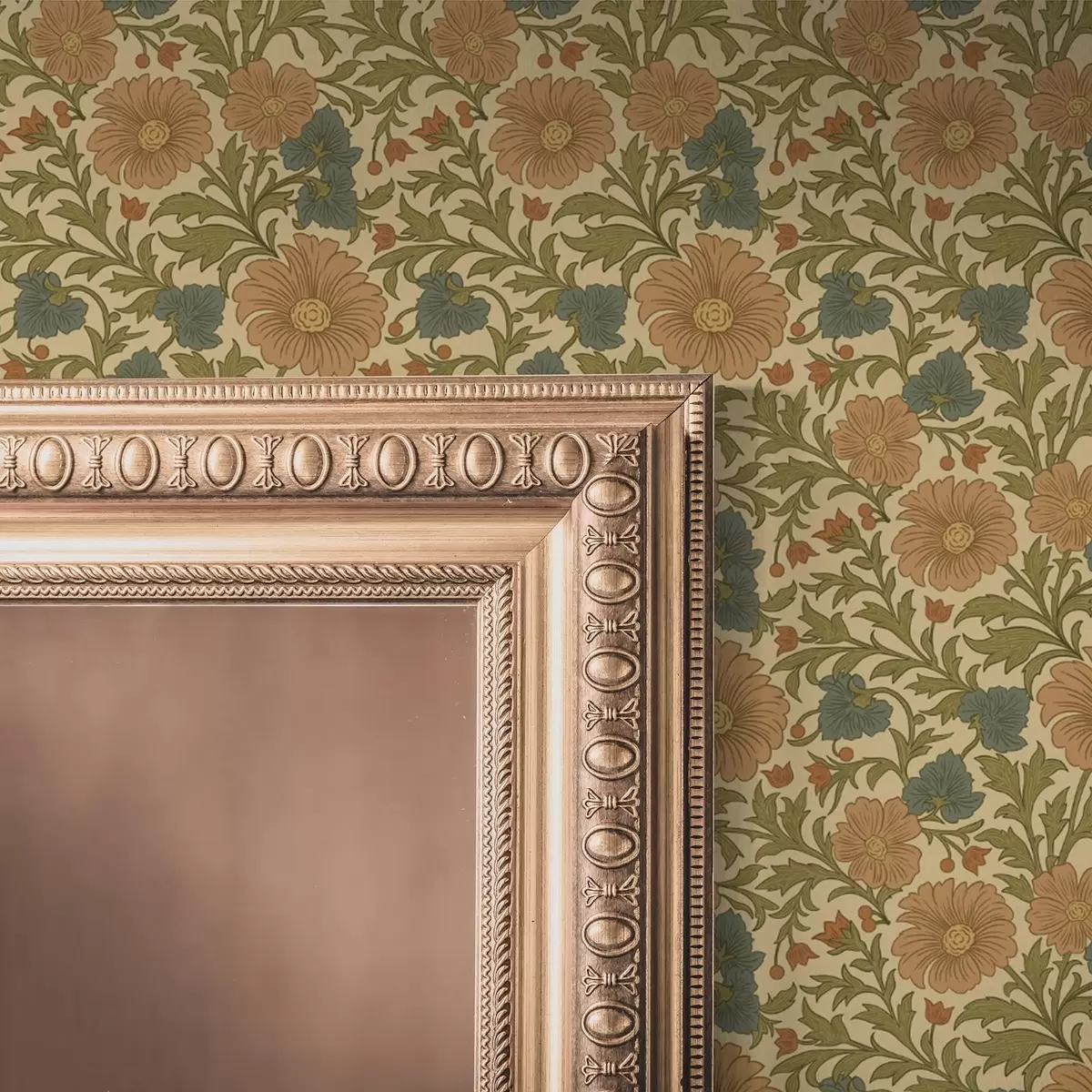 Papel de parede Flores laranja com folhas em estilo Art Nouveau a00409