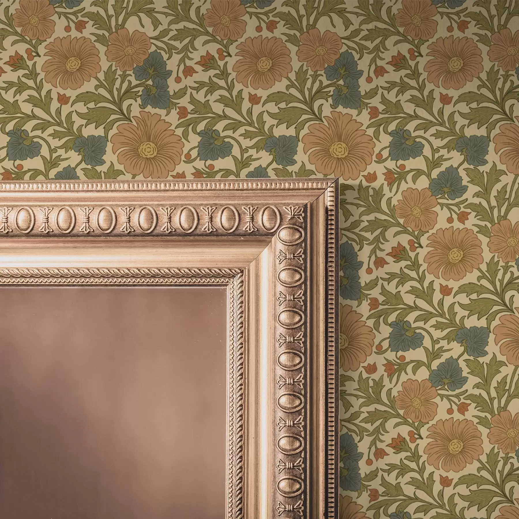 murais de parede Flores laranja com folhas em estilo Art Nouveau a00409