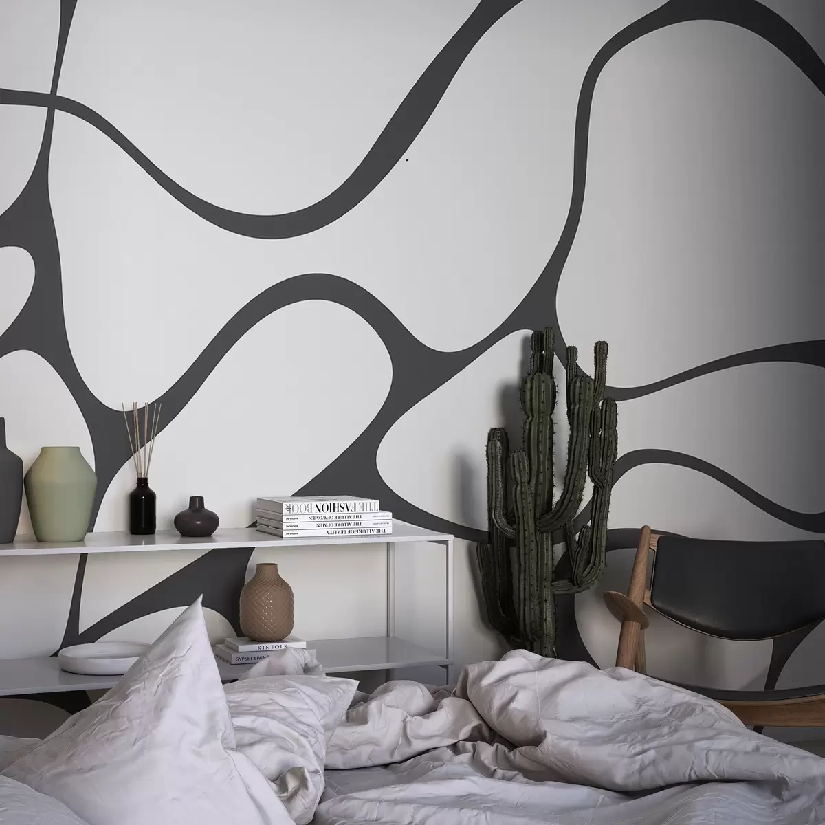 murais de parede Padrão abstrato com linhas curvas w04274