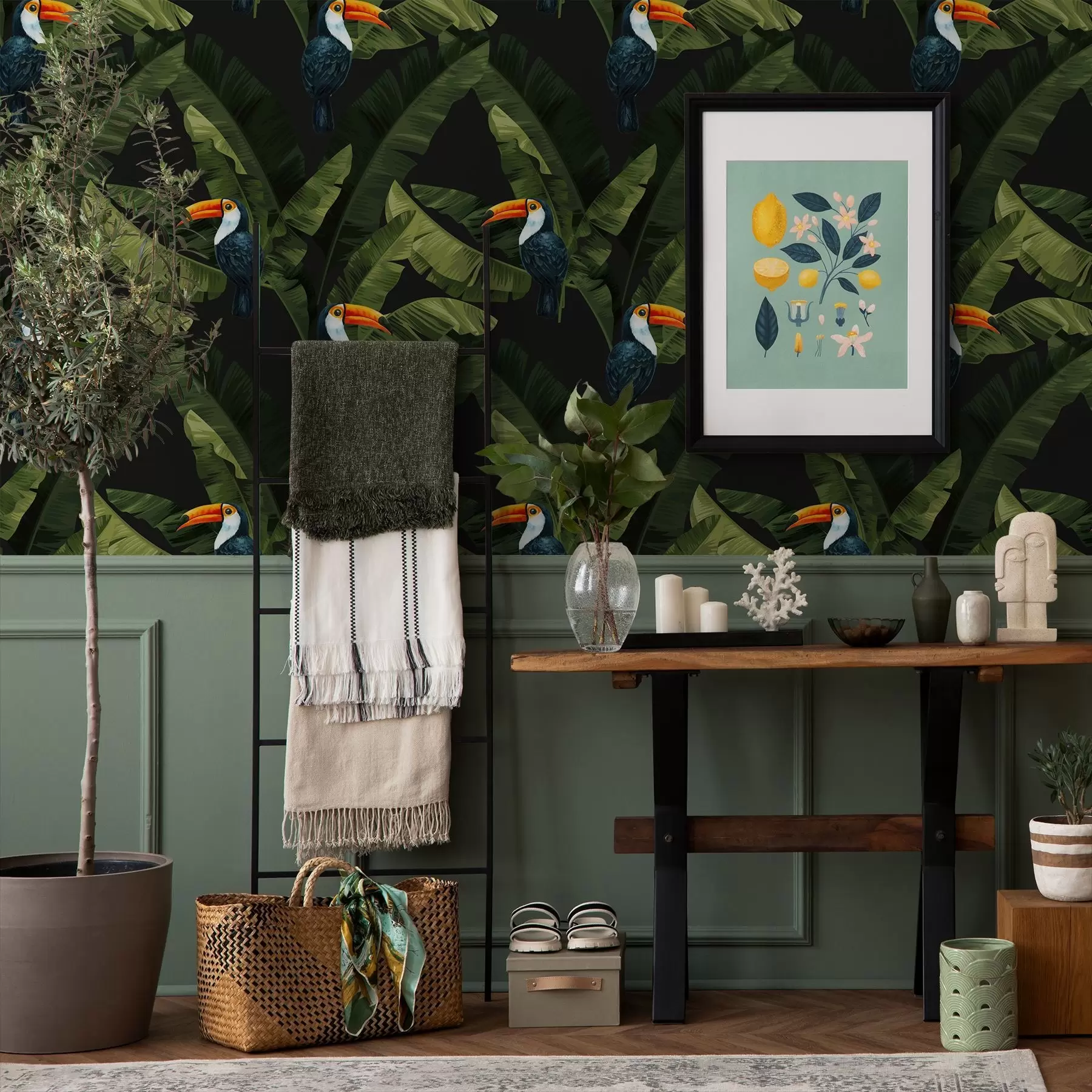 murais de parede Tucano em folhas tropicais a00415