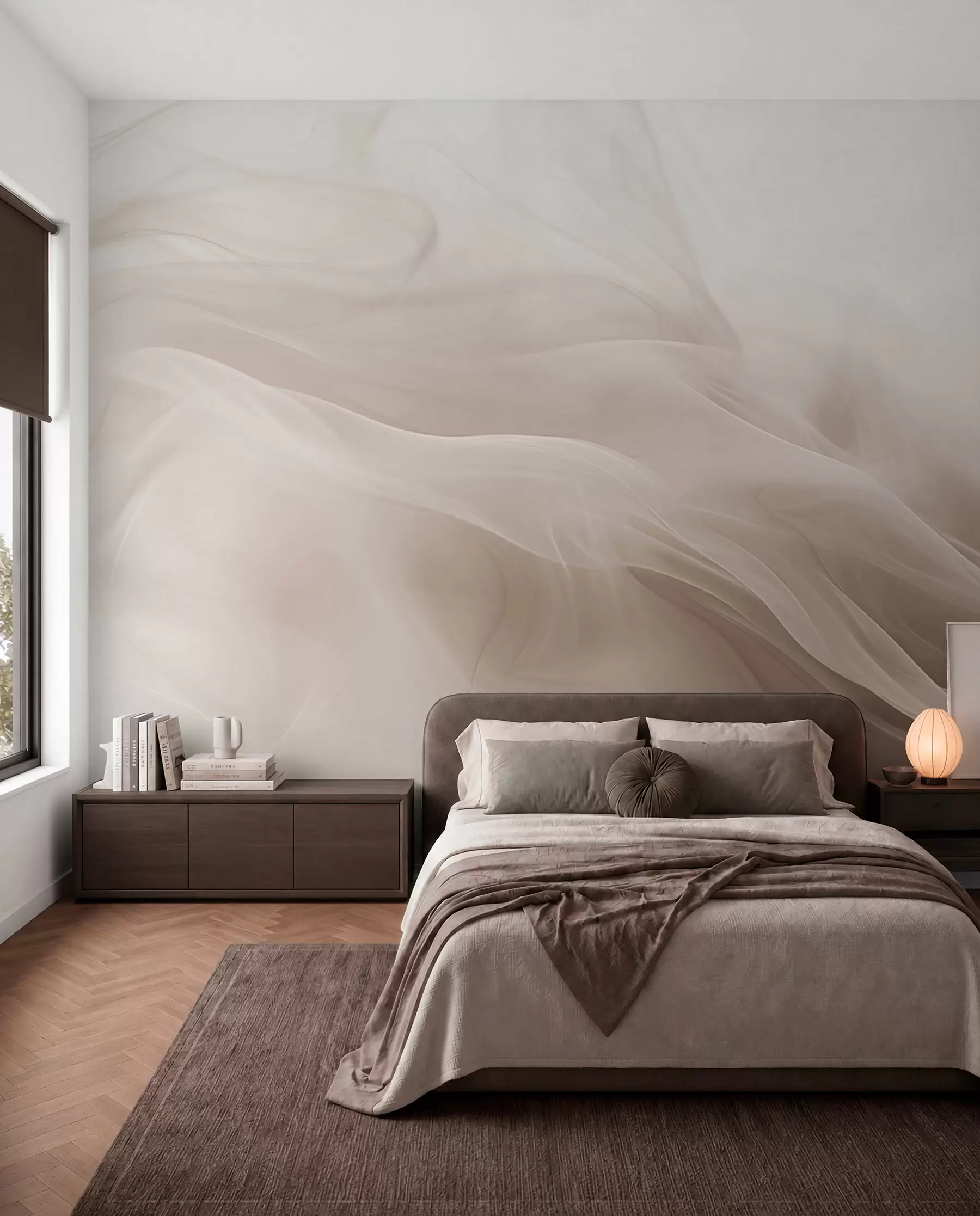 murais de parede Ondas esfumaçadas bege suaves em estilo abstrato w09273v1