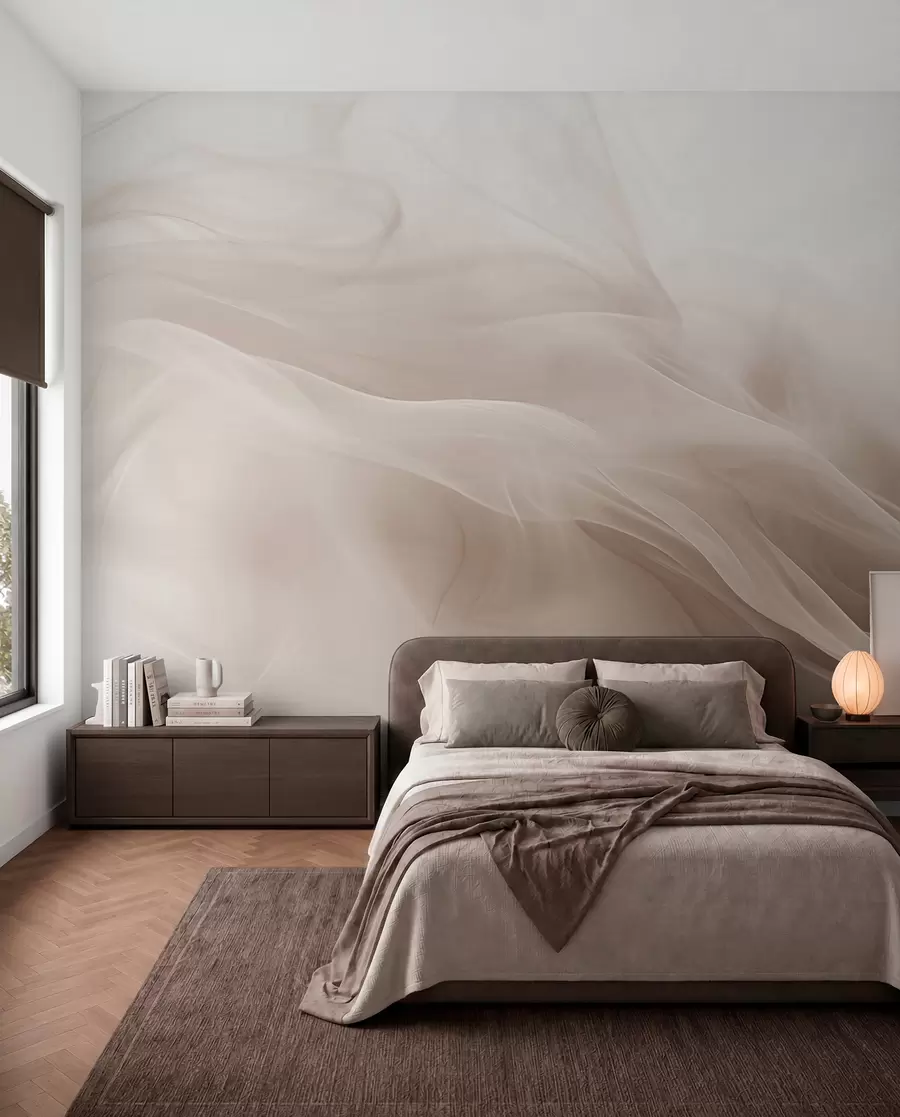murais de parede Ondas esfumaçadas bege suaves em estilo abstrato w09273v1